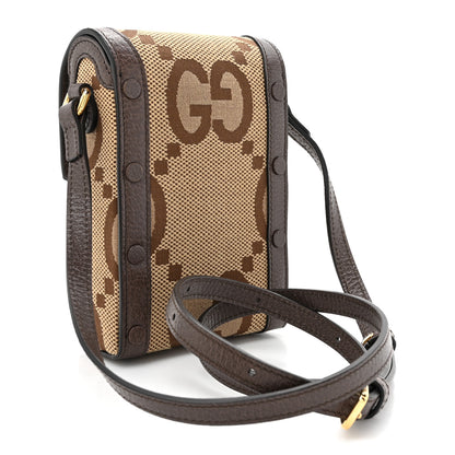 Gucci Monogram Jumbo GG Textured Dollar Calfskin Mini Horsebit 1955 Crossbody Bag Camel Ebony New Acero 3 of 11