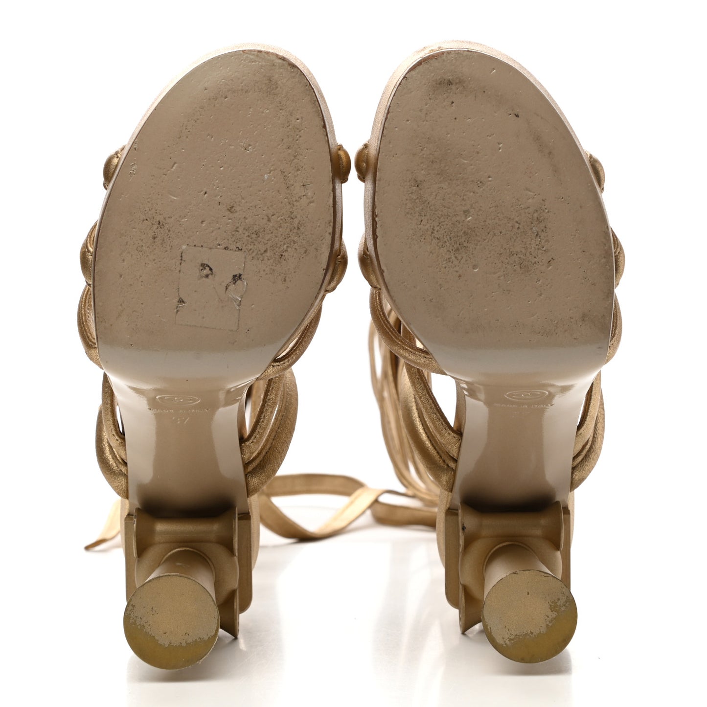 Laminated Lambskin Gladiator Sandals 37 Gold