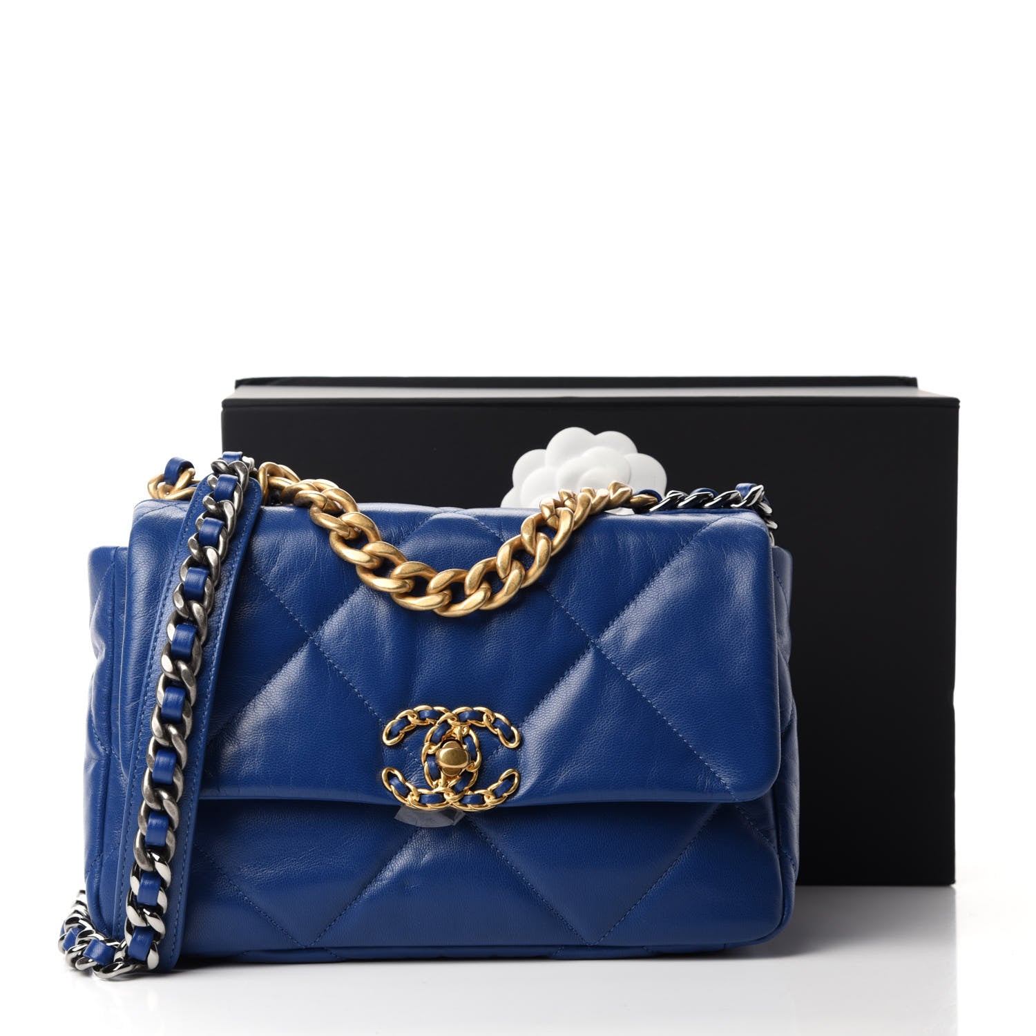 Chanel Goatskin Quilted Medium Chanel 19 Flap Dark Blue 12 of 12