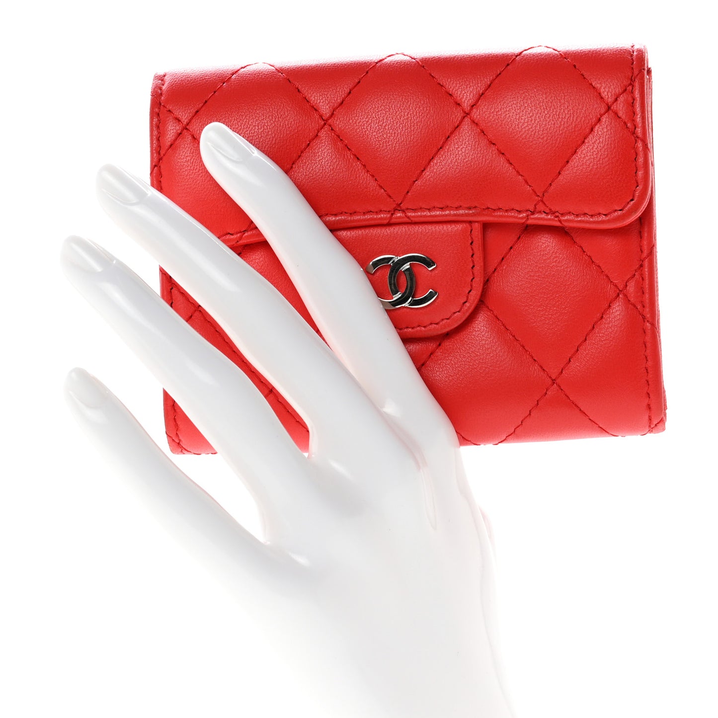 Lambskin Quilted Flap Card Holder Wallet Red
