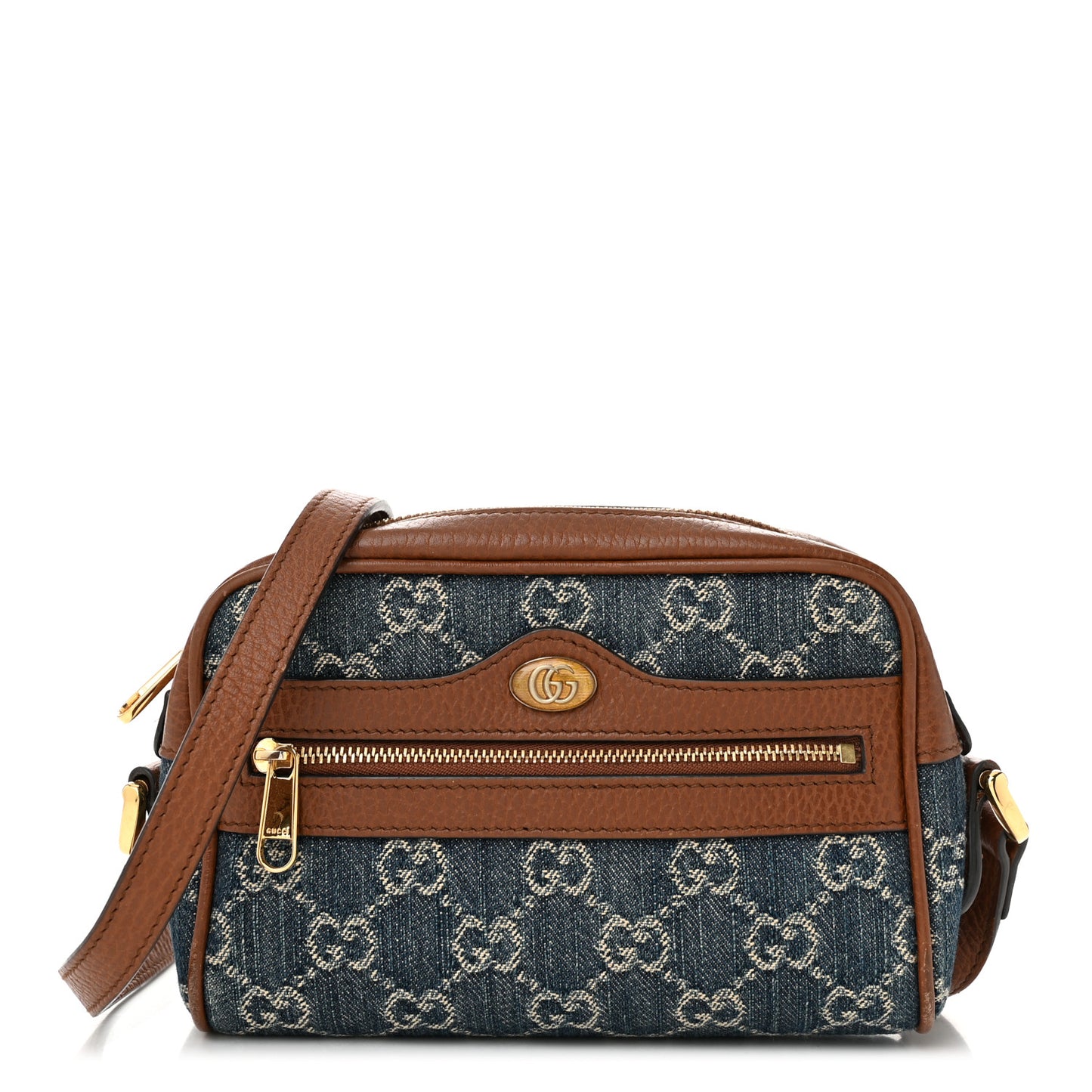 New Denim GG Monogram Dollar Calfskin Mini Ophidia Shoulder Bag Blue Tea Cuir Epilog