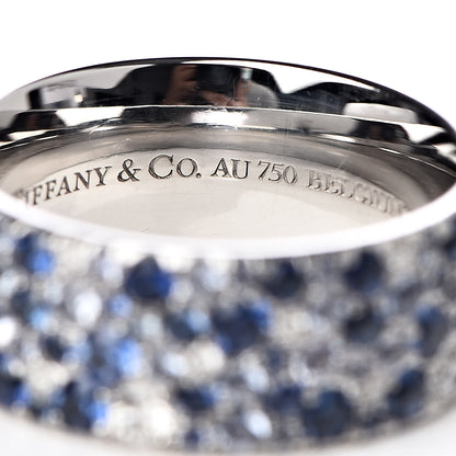 Tiffany 18K White Gold Diamond Blue Sapphire Metro Band Ring 49 5 4 of 5