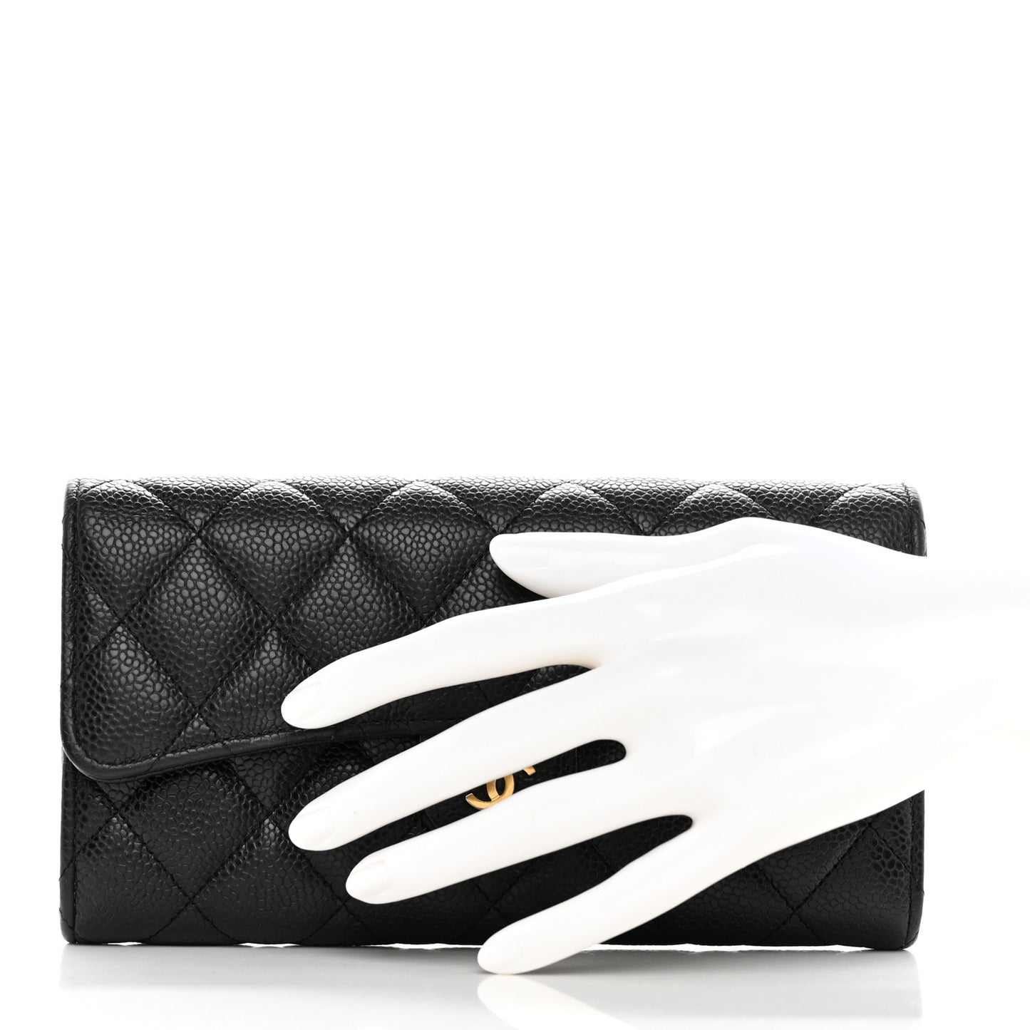 Caviar Quilted Large Flap Wallet Black