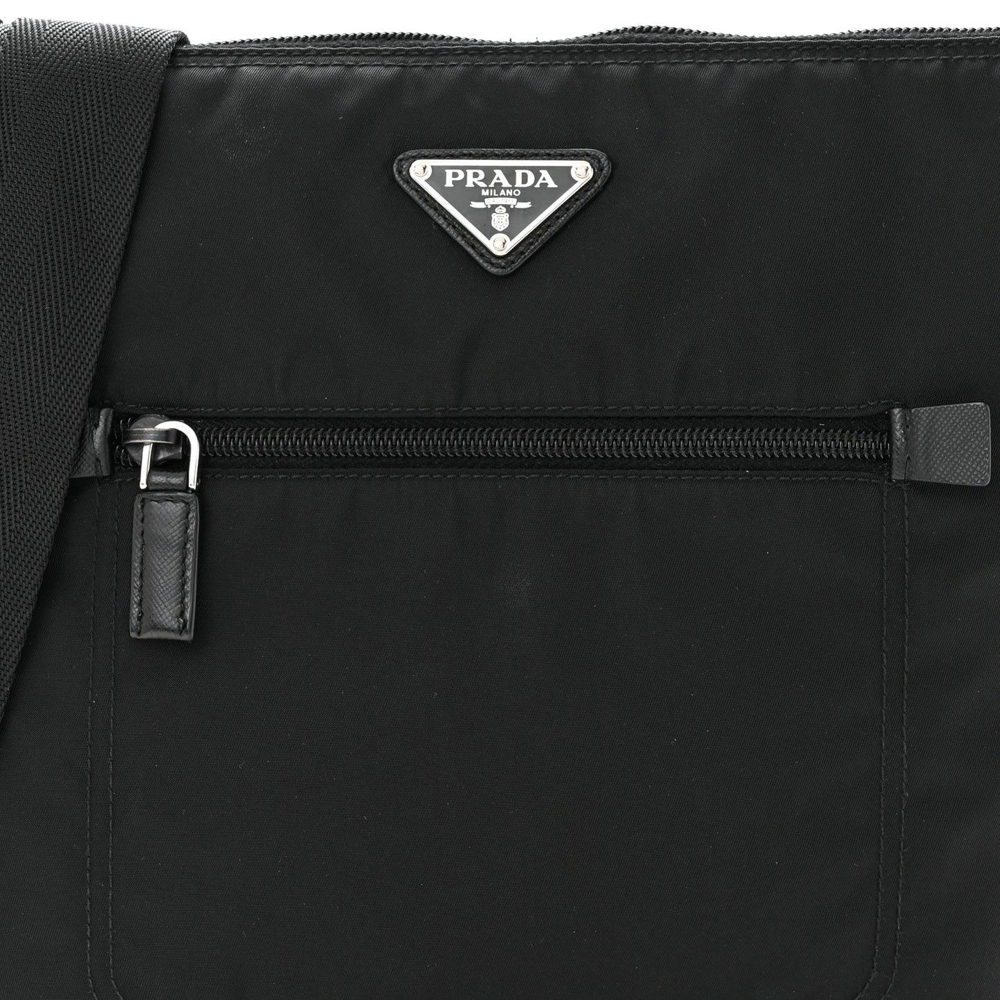 Tessuto Nylon Saffiano Flat Messenger Bag Black