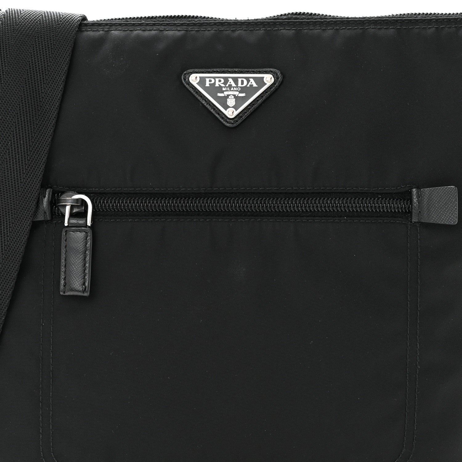 Prada Tessuto Nylon Saffiano Flat Messenger Bag Black 7 of 10