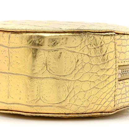 Chanel Metallic Calfskin Crocodile Embossed Cocodile Round Clutch with Chain Gold 8 of 9