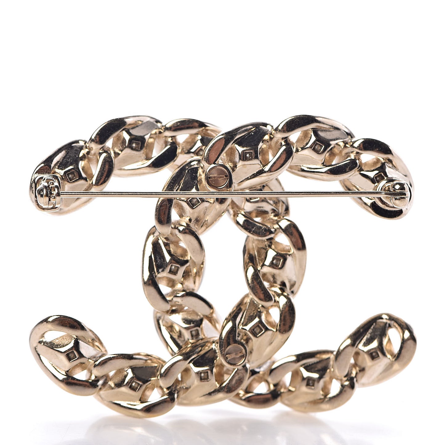 Crystal Chain CC Brooch Gold