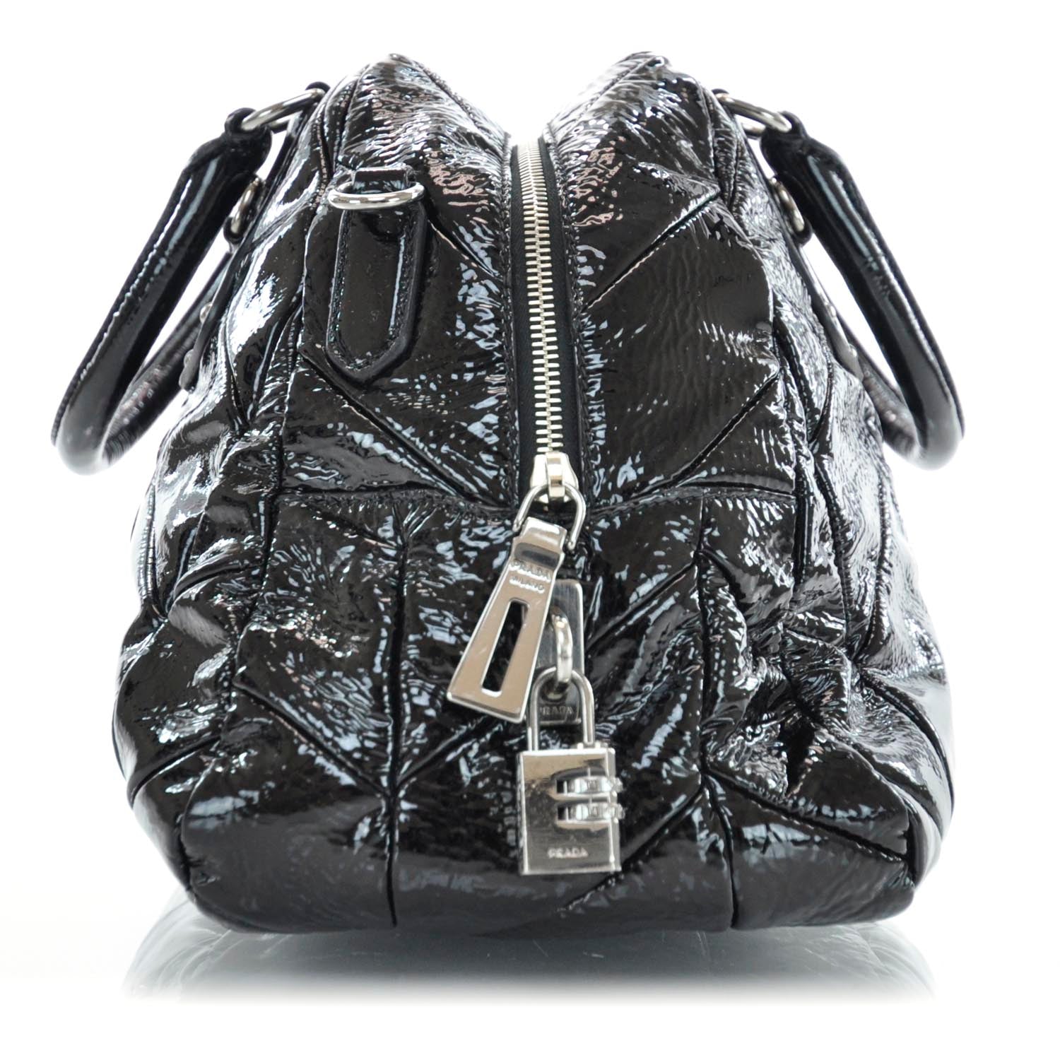 Prada Vernice Chevron Dome Satchel Black 4 of 10