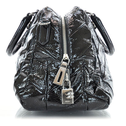 Prada Vernice Chevron Dome Satchel Black 4 of 10