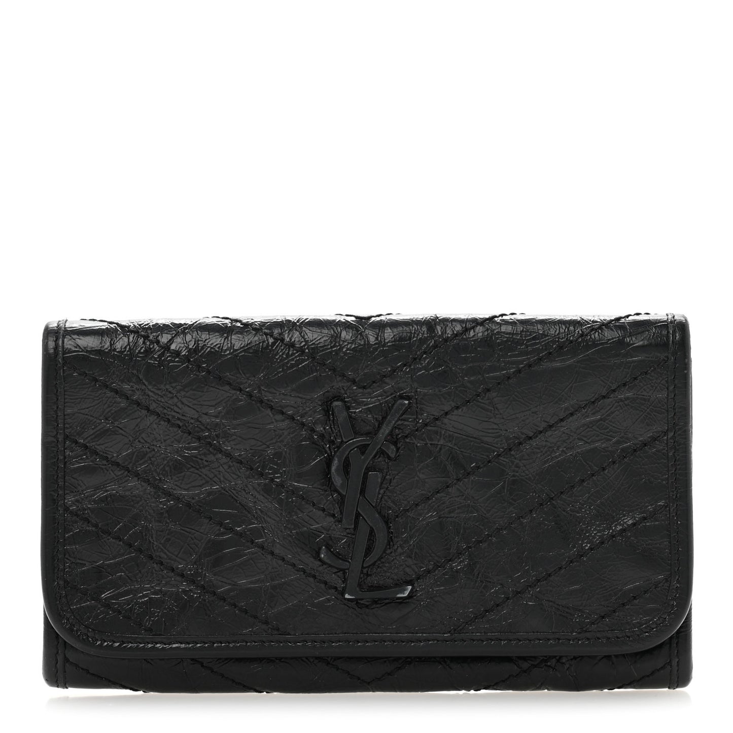 Crinkled Calfskin Matelasse Monogram Niki Wallet Black