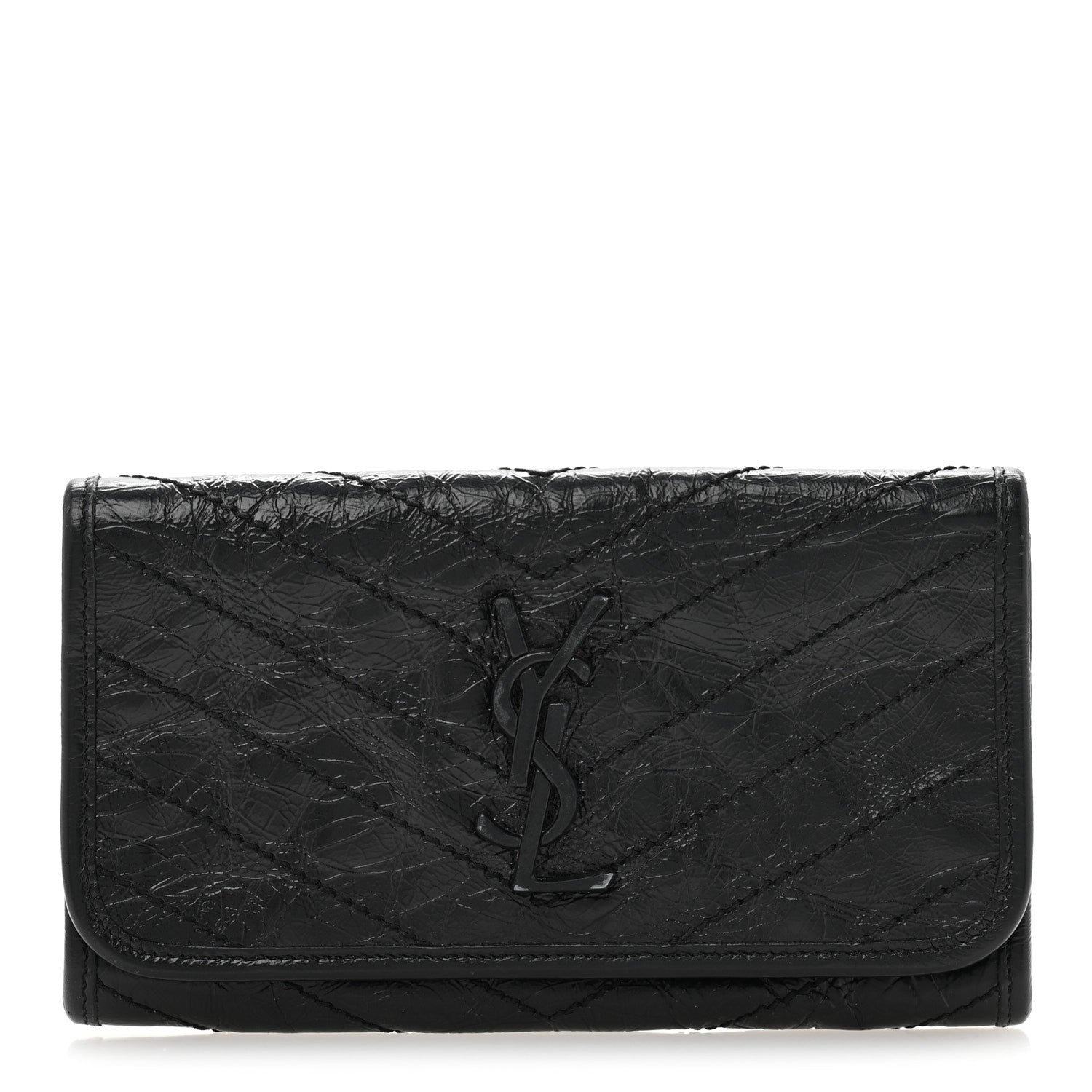 Saint Laurent Crinkled Calfskin Matelasse Monogram Niki Wallet Black 1 of 10