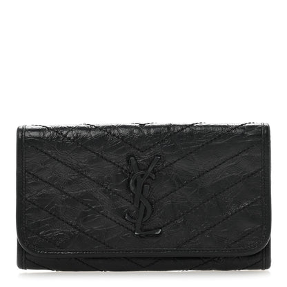 Saint Laurent Crinkled Calfskin Matelasse Monogram Niki Wallet Black 1 of 10