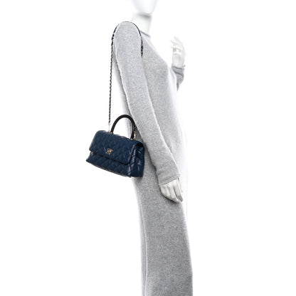 Chanel Caviar Quilted Lizard Embossed Mini Coco Handle Flap Navy Blue 2 of 13