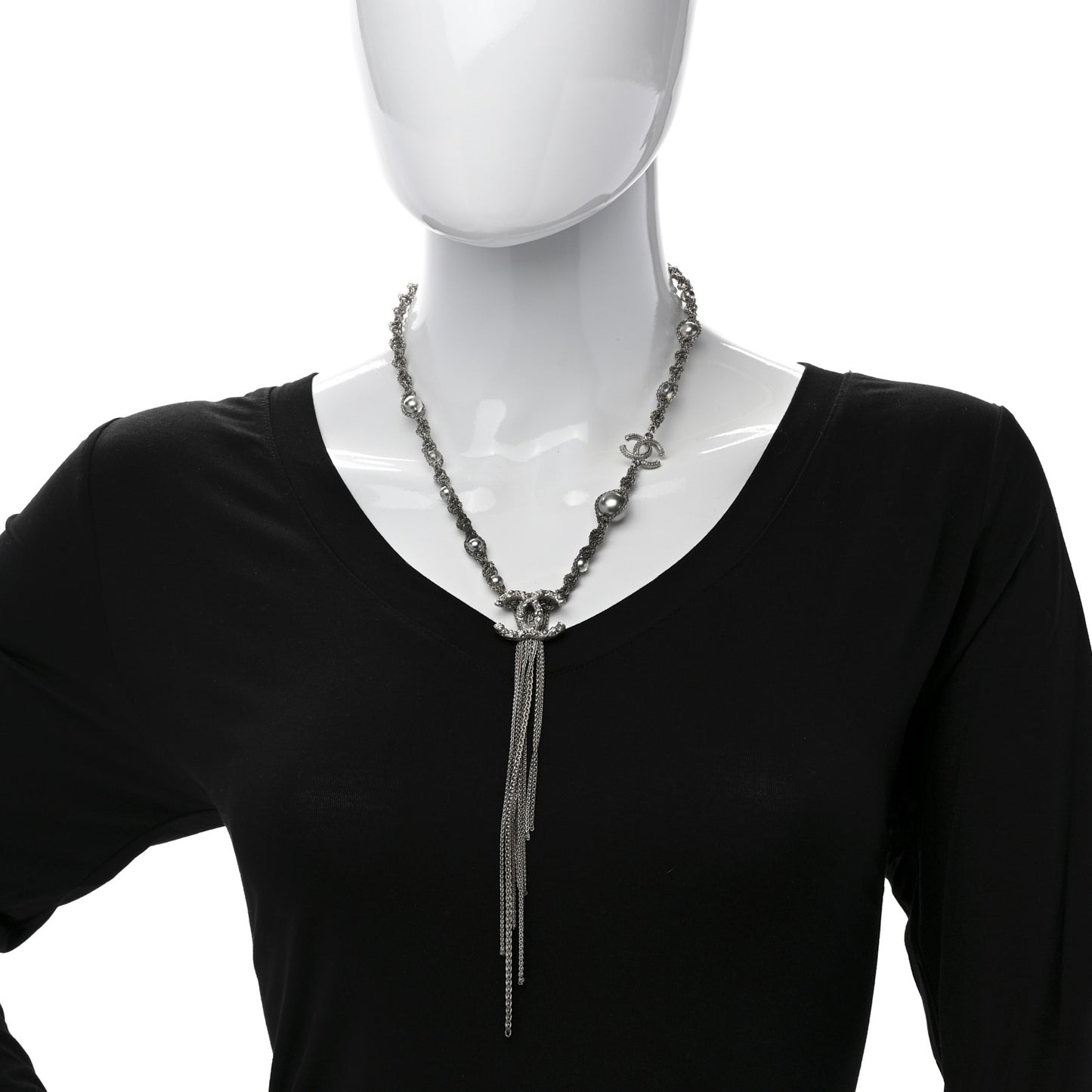 Crystal Pearl Chain Necklace Gray