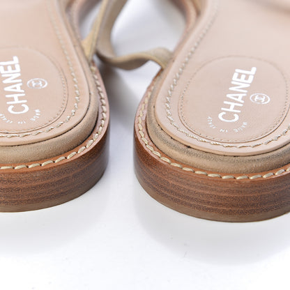 Chanel Suede Pearl Thong Sandals 39 Beige 13 of 19