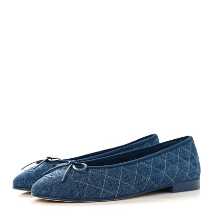 Chanel Washed Denim Quilted Cap Toe CC Ballerina Flats 39 Blue 4 of 10