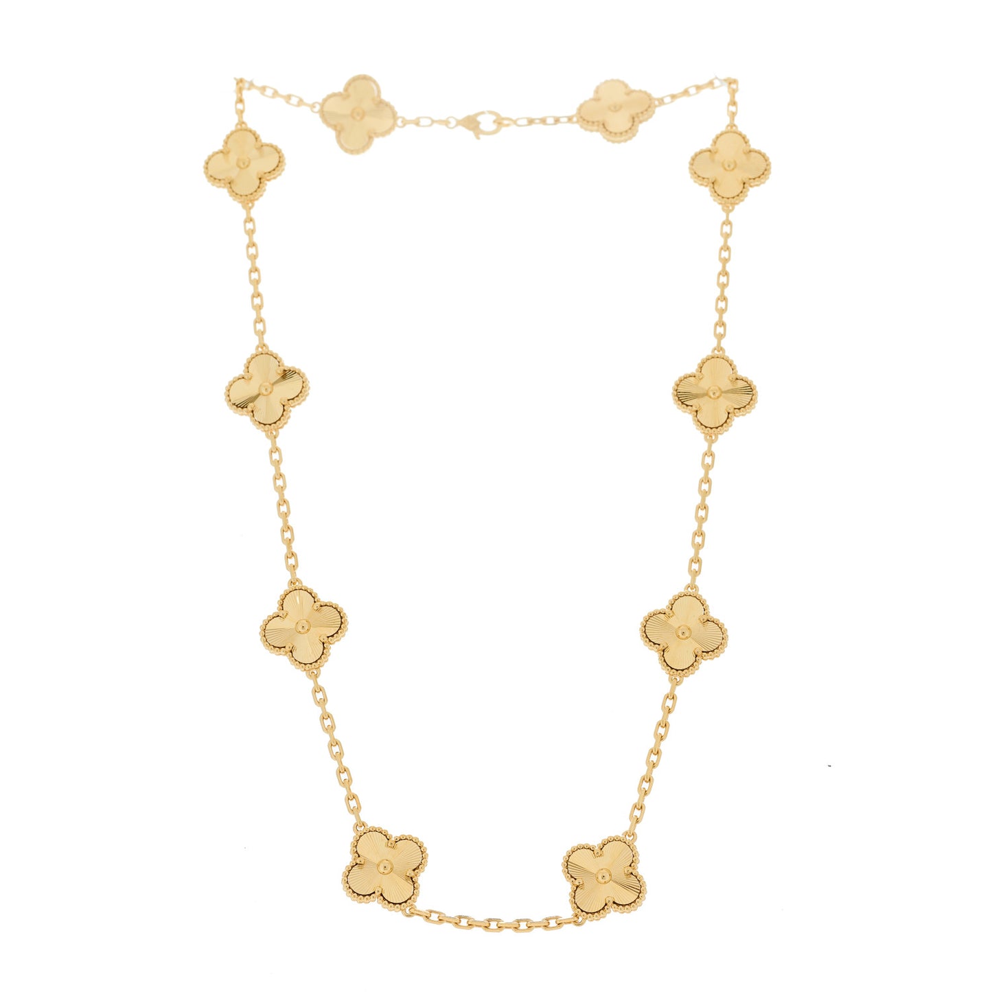 18K Yellow Gold 10 Motifs Guilloche Vintage Alhambra Necklace