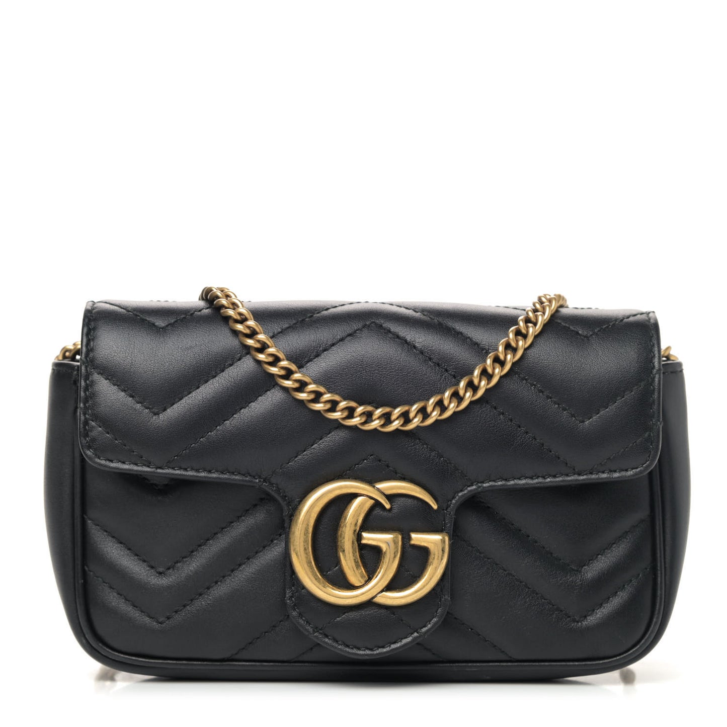 Calfskin Matelasse Super Mini GG Marmont Shoulder Bag Black
