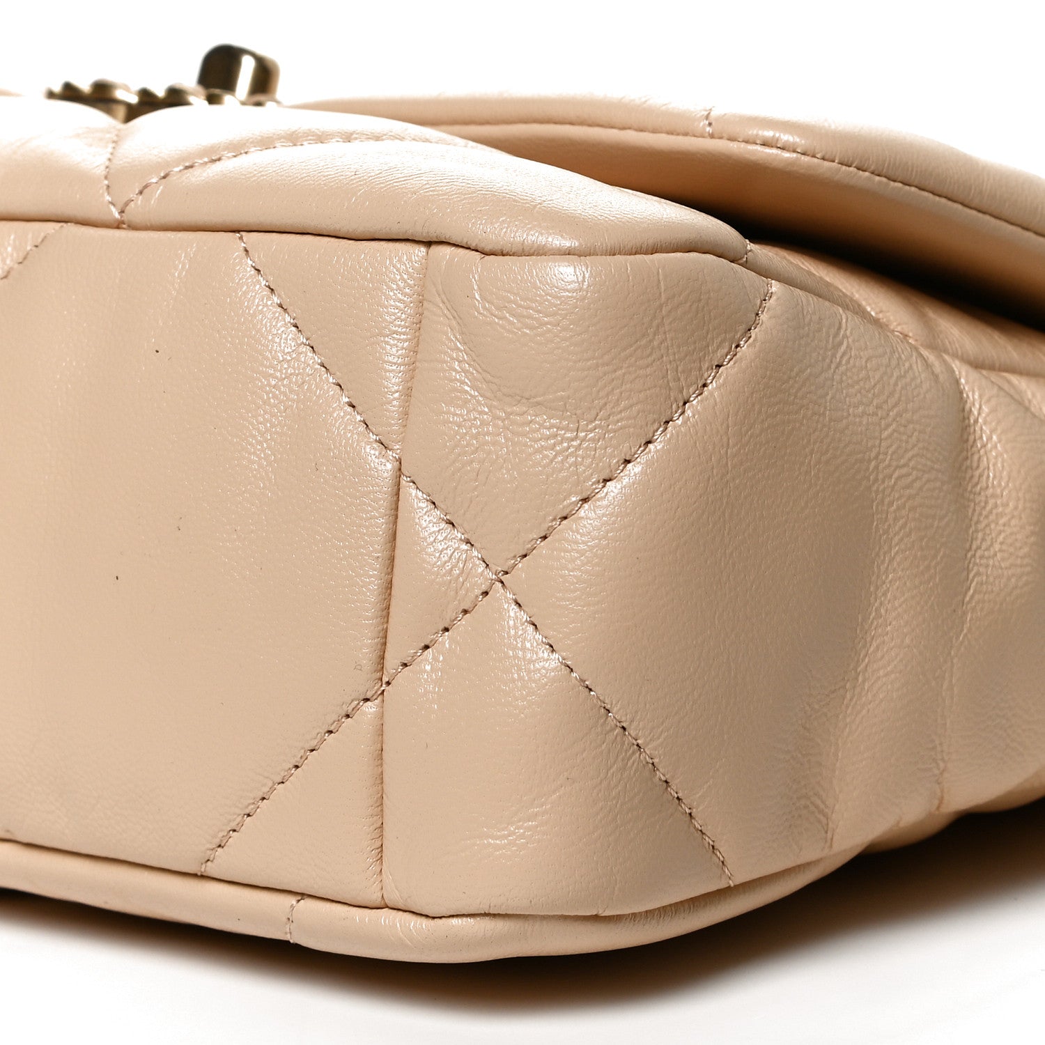 Chanel Shiny Goatskin Quilted Medium Chanel 19 Flap Beige 10 of 15