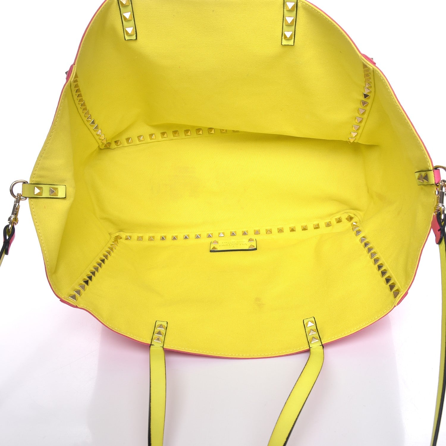 Valentino Garavani Canvas Large Rockstud Reversible Tote Pink Yellow 11 of 19