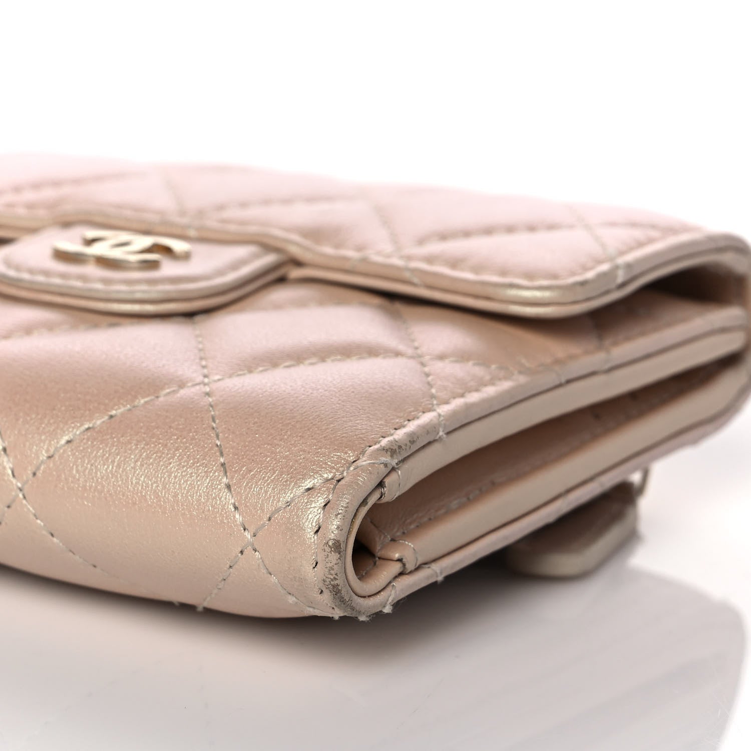 Chanel Iridescent Calfskin Quilted Compact Flap Wallet Beige 9 of 11