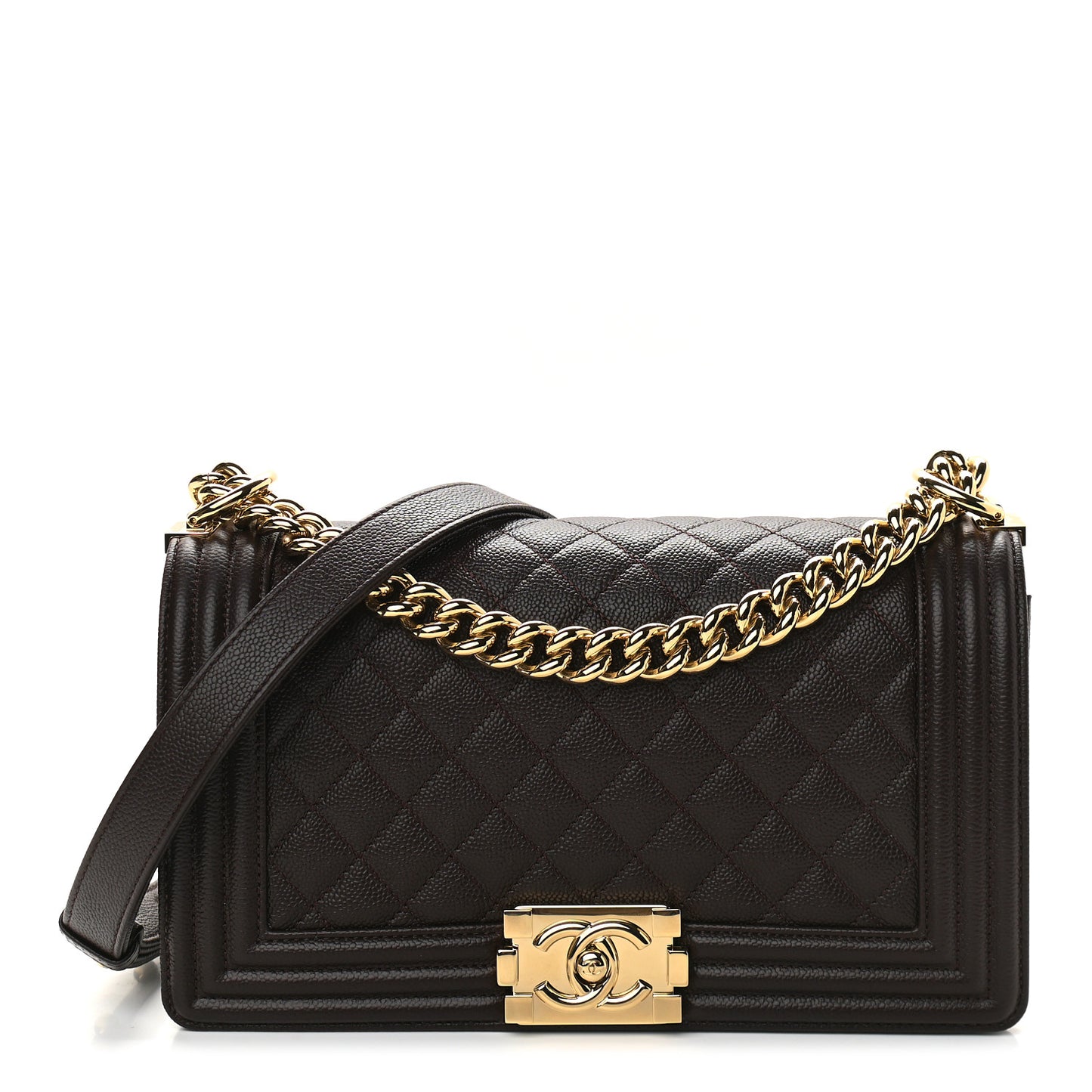 Caviar Quilted Medium Boy Flap Dark Brown