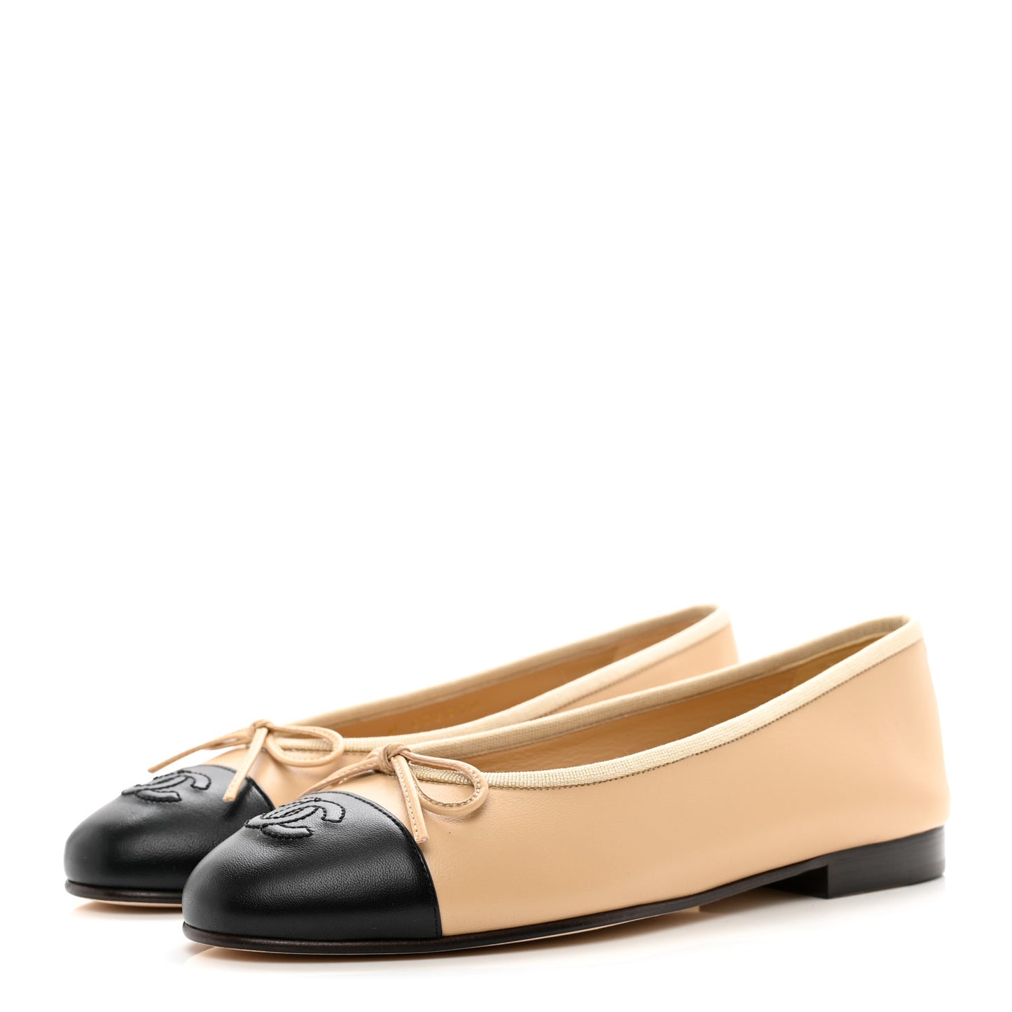 Lambskin Cap Toe CC Ballerina Flats 36.5 Beige Black