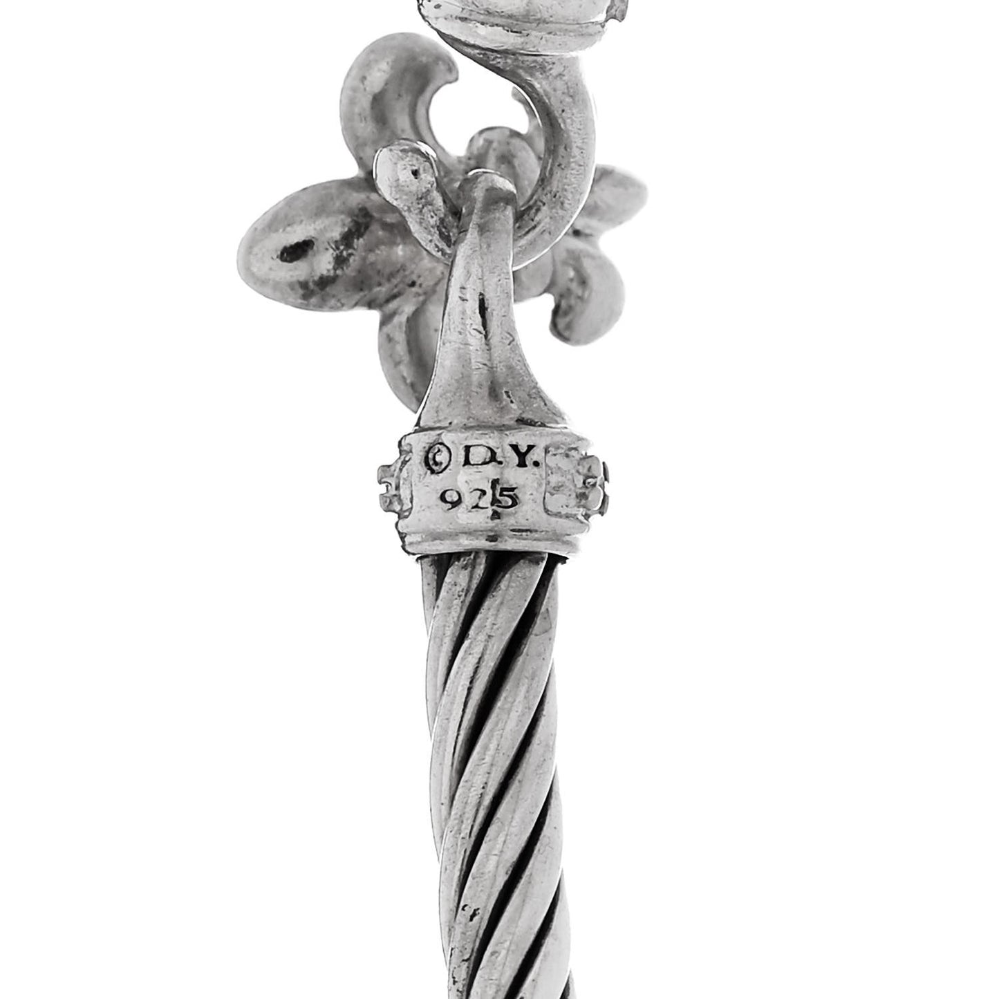 Sterling Silver Diamond 3mm Cable Collectibles Fleur De Lis Bracelet