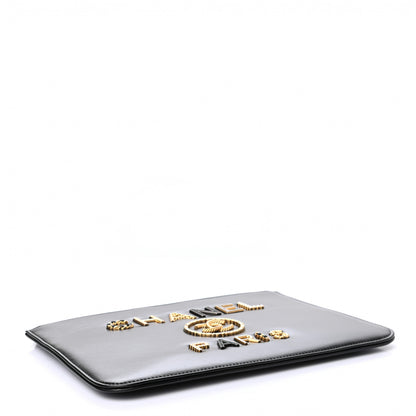 Chanel Shiny Calfskin Crystal Pearl Logo Cosmetic Case Black 4 of 7