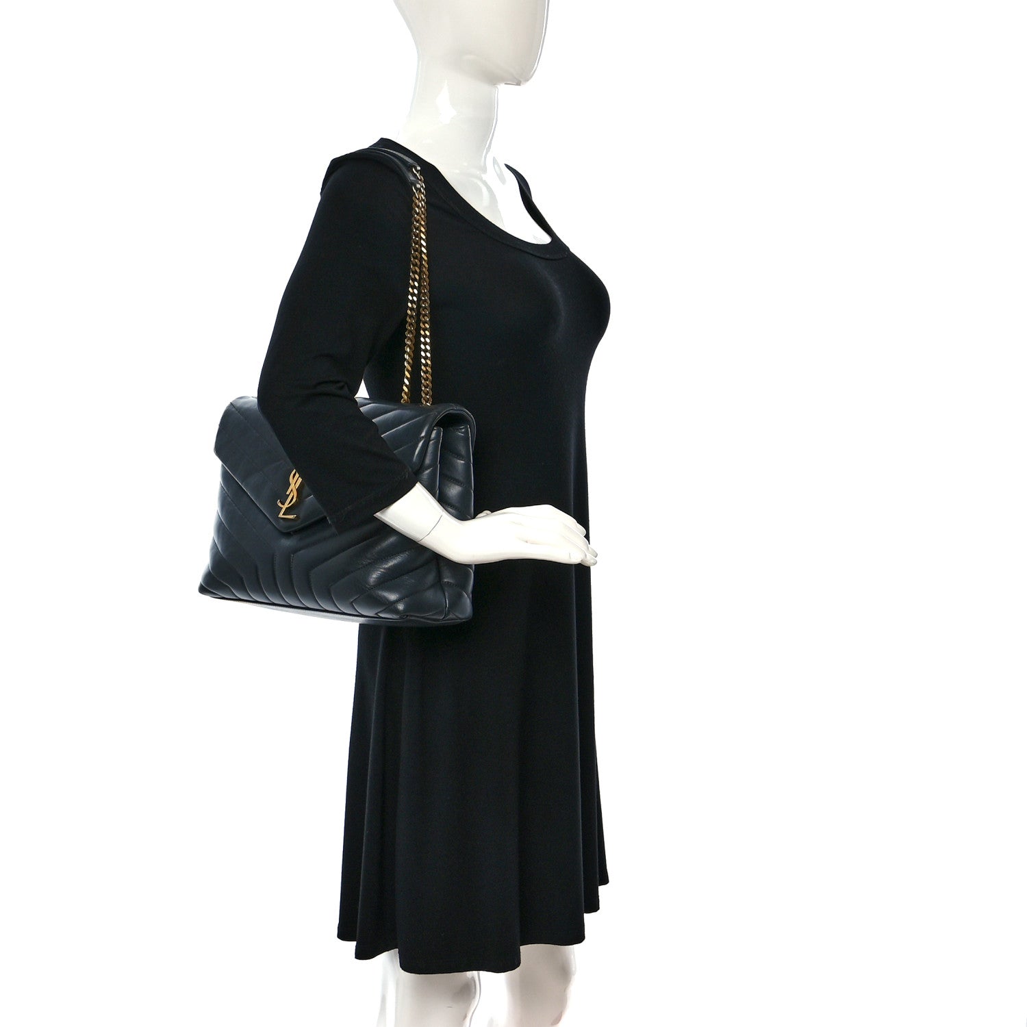 Saint Laurent Calfskin Y Quilted Monogram Medium Loulou Chain Satchel Dark Smog 2 of 9