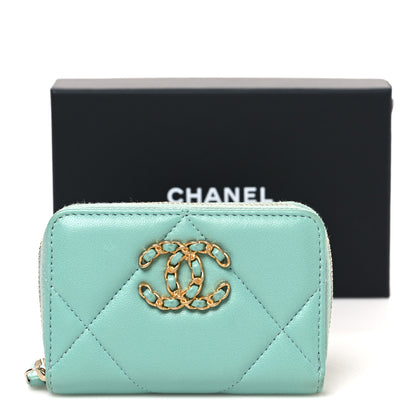 Chanel Lambskin Quilted Chanel 19 Zip Around Coin Purse Wallet Light Green 8 of 8