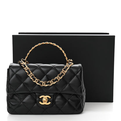 Chanel Shiny Lambskin Quilted Golden Links Top Handle Flap Black 11 of 11