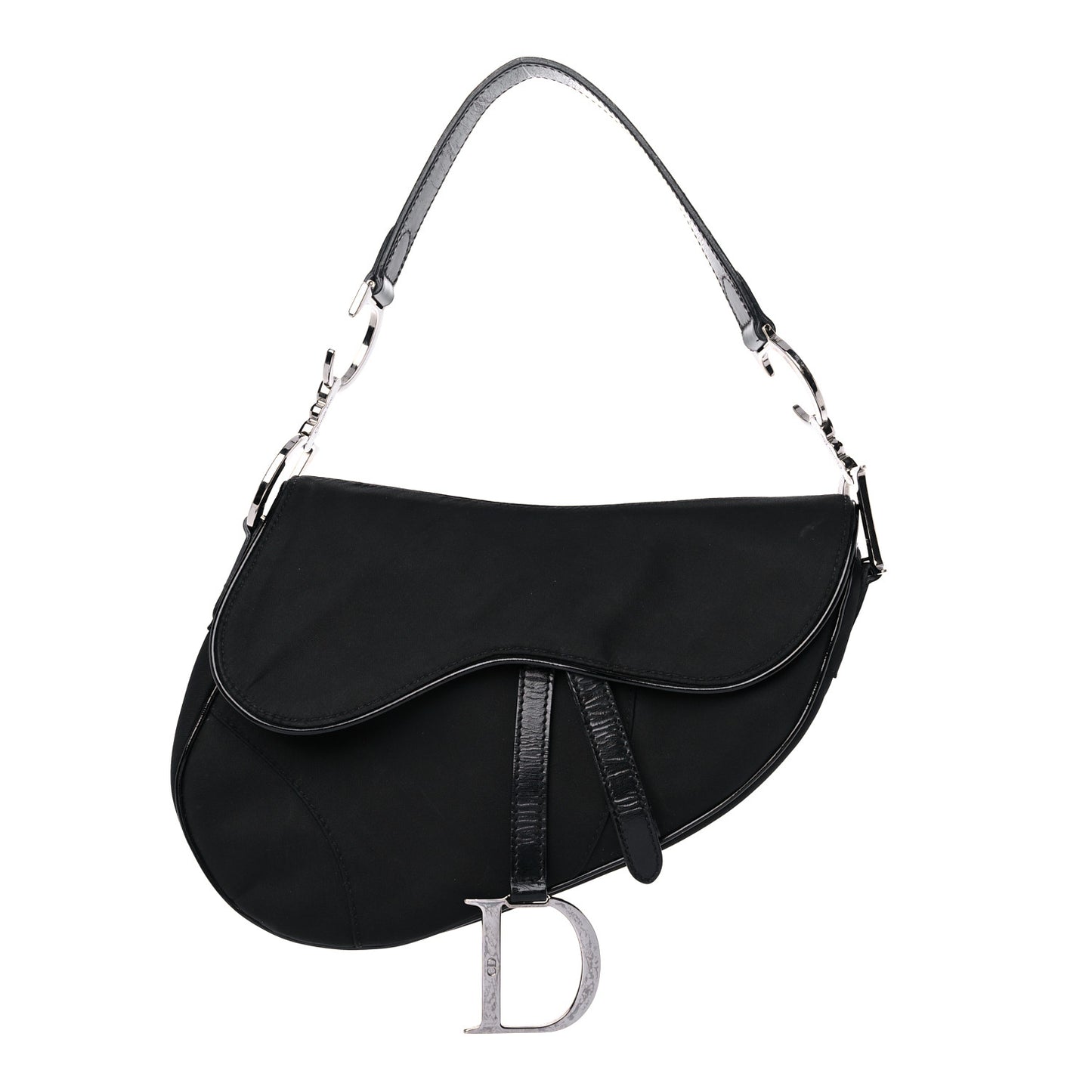 Canvas Patent Calfskin Saddle Bag Black