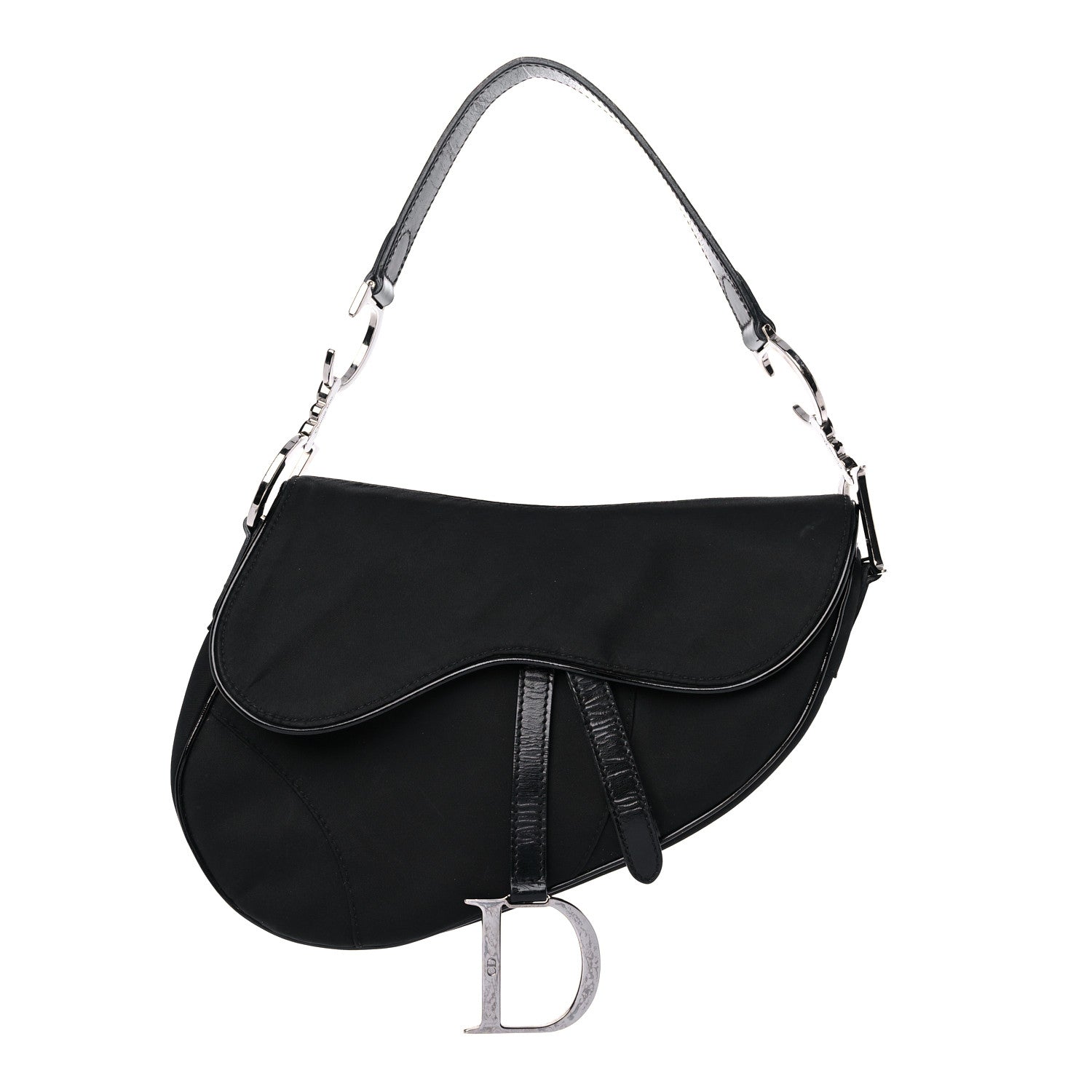 Christian Dior Canvas Patent Calfskin Saddle Bag Black 1 of 17