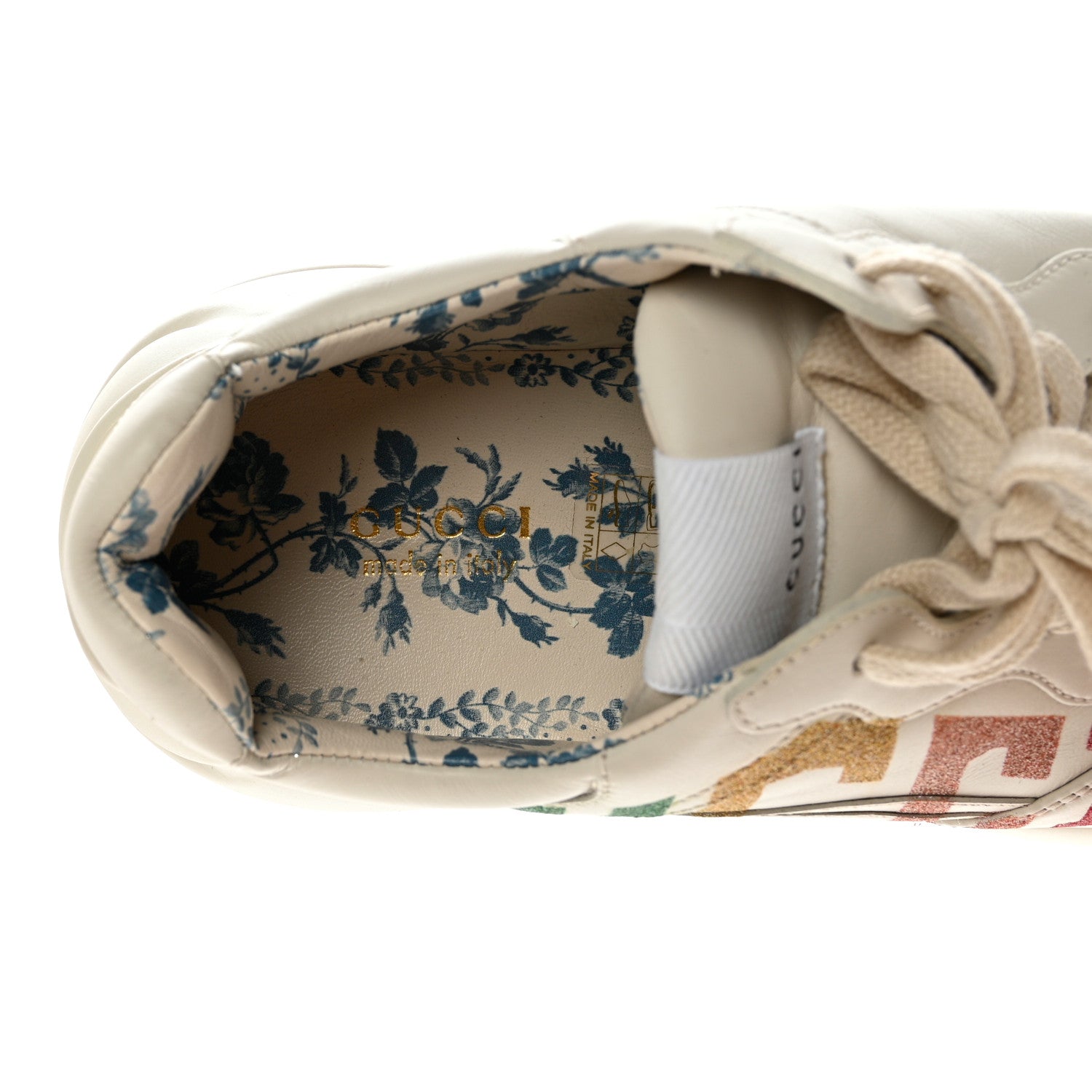 Gucci Calfskin Glitter Game Logo Womens Rhyton Sneakers 39.5 Mystic White 7 of 15