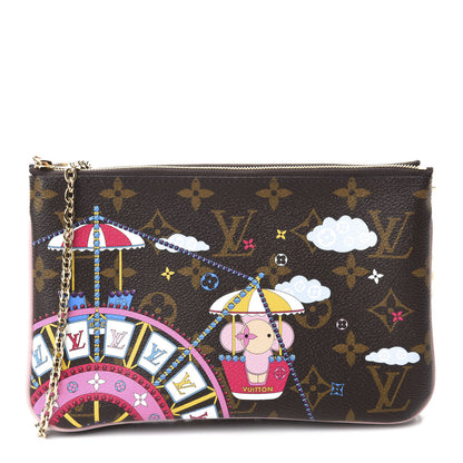 Louis Vuitton Monogram 2020 Christmas Animation Big Wheel Double Zip Pochette Rose Ballerine 1 of 11