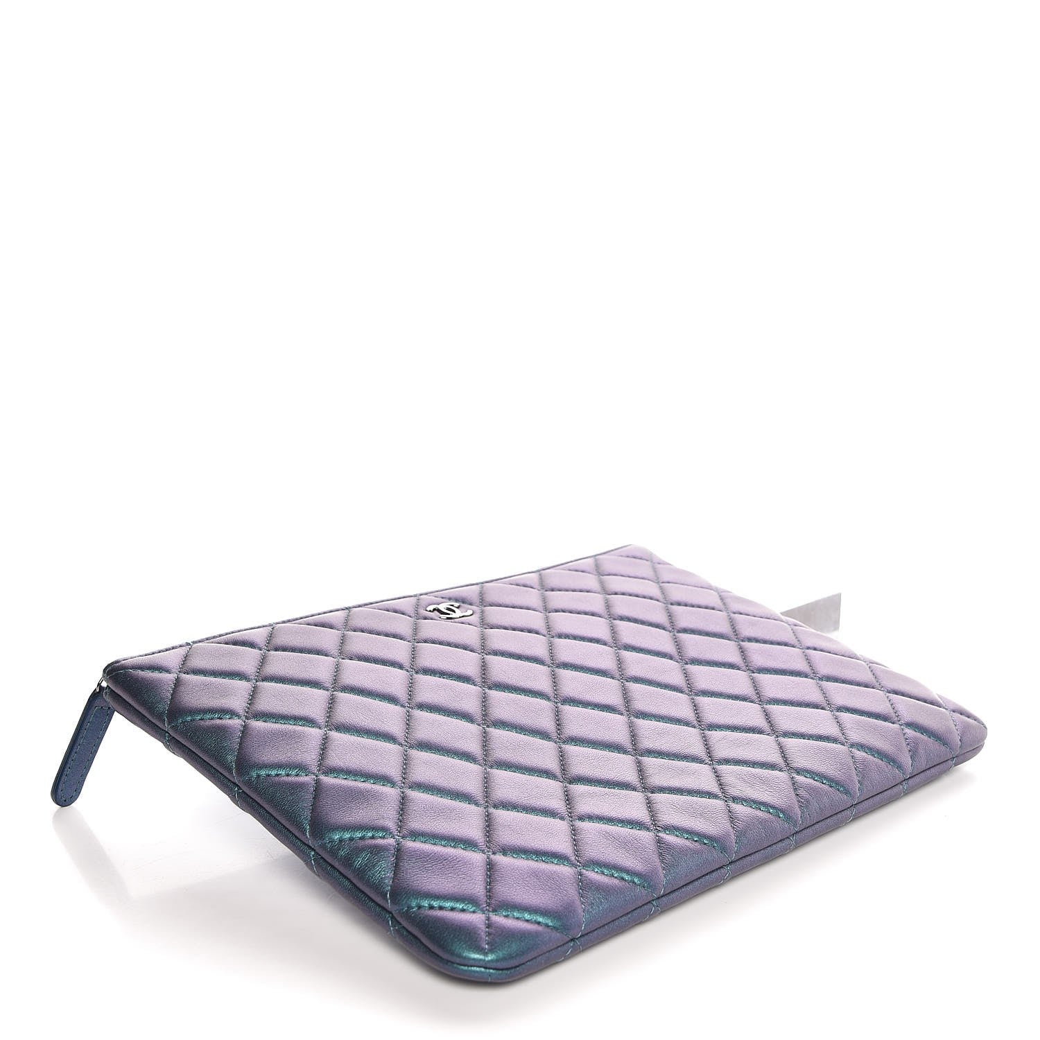 Chanel Iridescent Lambskin Quilted Medium Cosmetic Case Turquoise 4 of 7