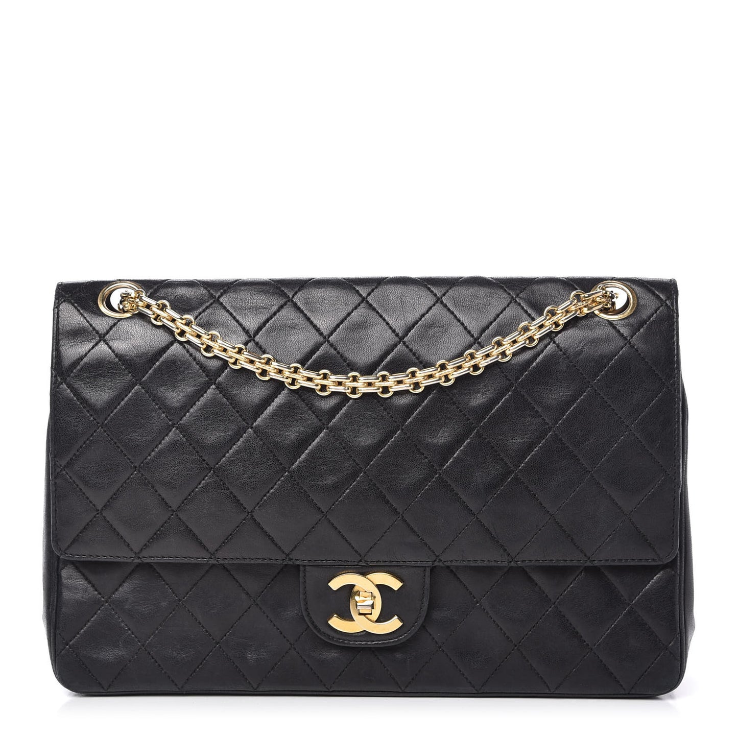 Lambskin Quilted Medium Double Flap Bijoux Chain Black