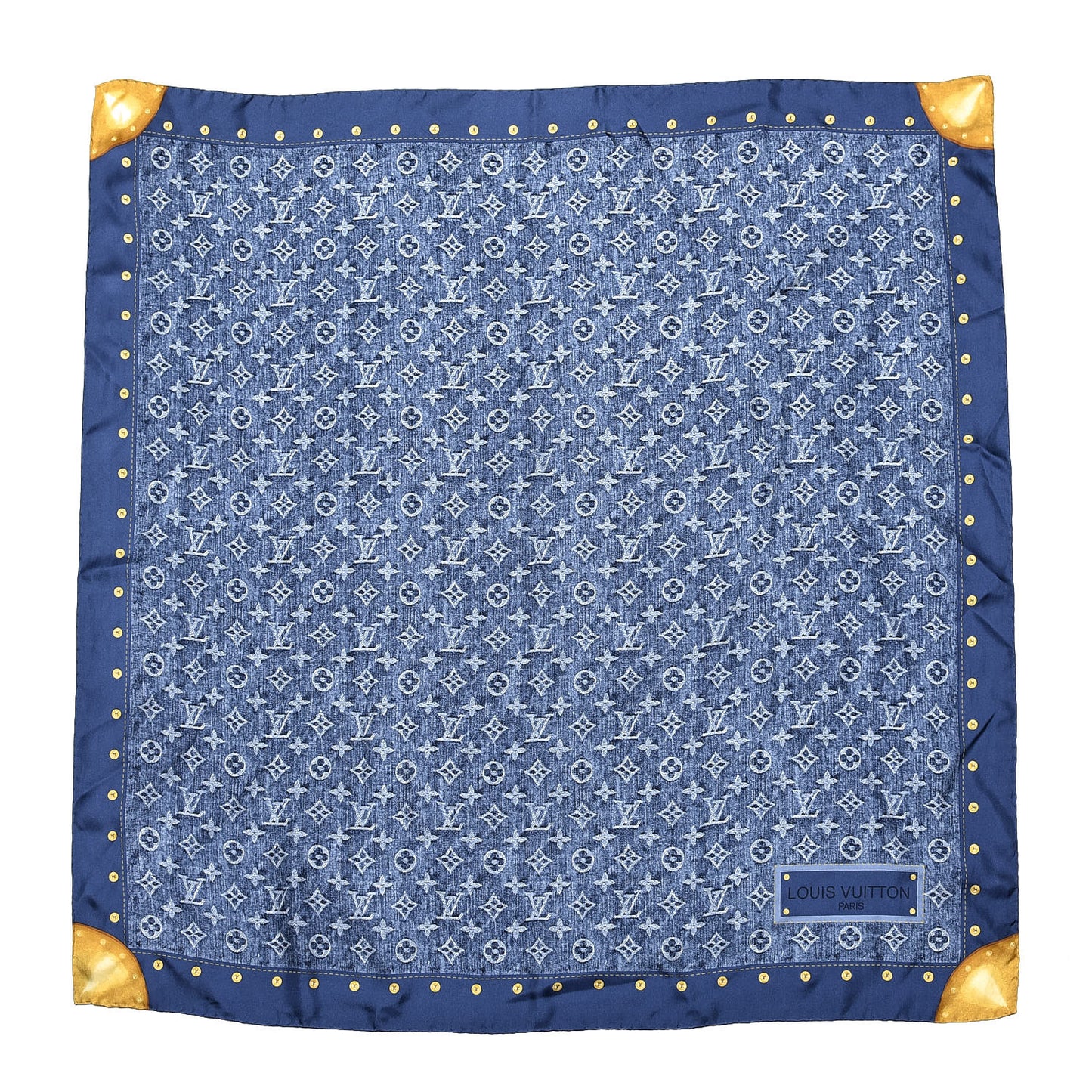 Silk Monogram Denim Bandana Scarf Blue