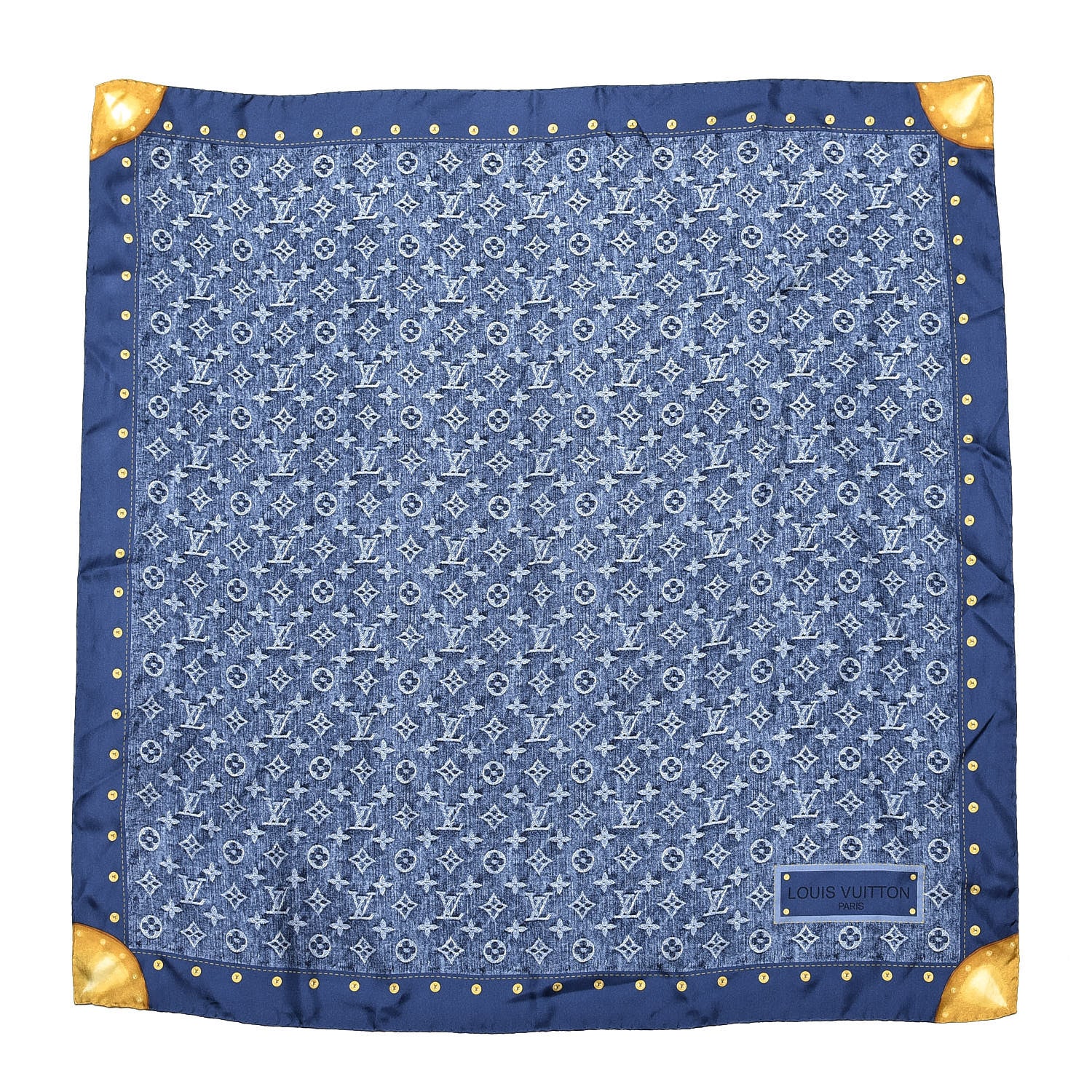 Louis Vuitton Silk Monogram Denim Bandana Scarf Blue 1 of 5