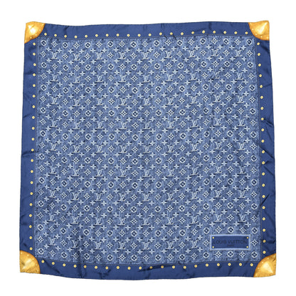 Louis Vuitton Silk Monogram Denim Bandana Scarf Blue 1 of 5