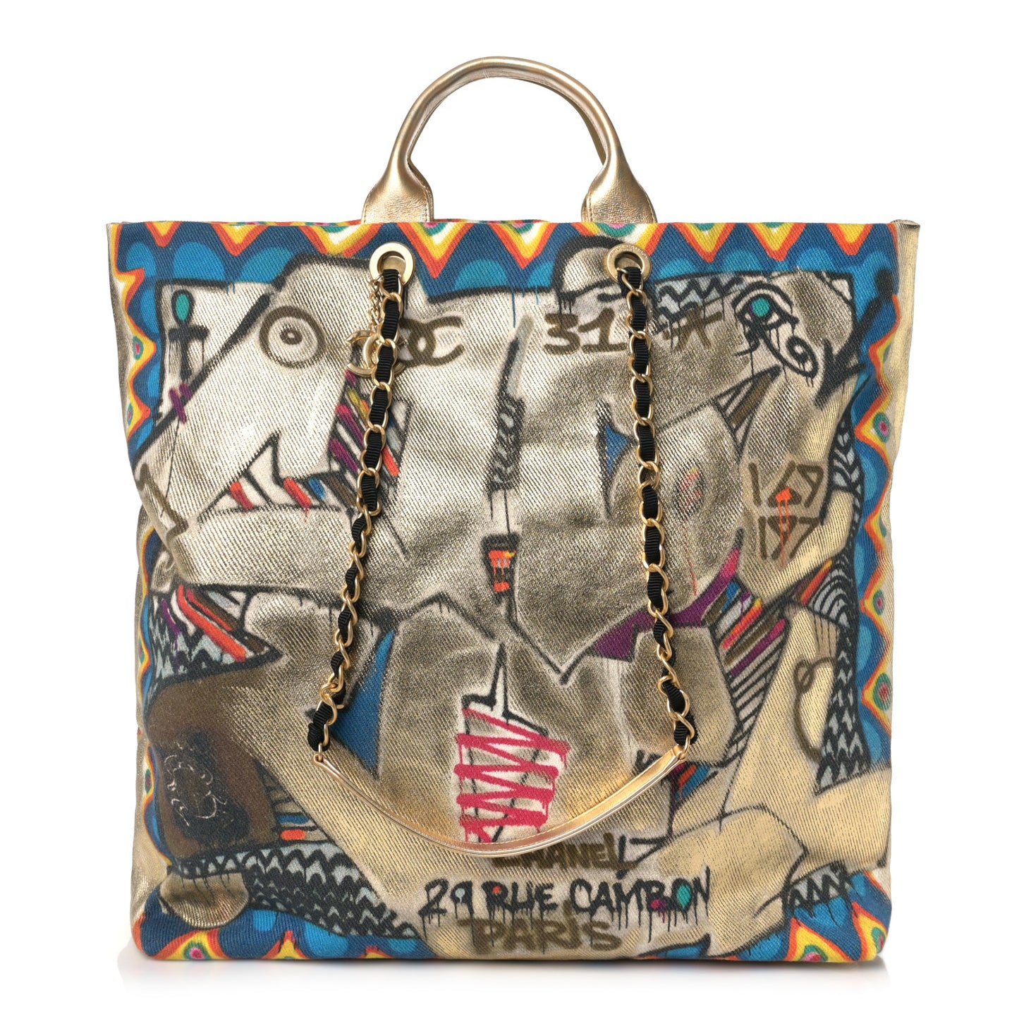 Graffiti Printed Canvas Street Spirit Tote Multicolor