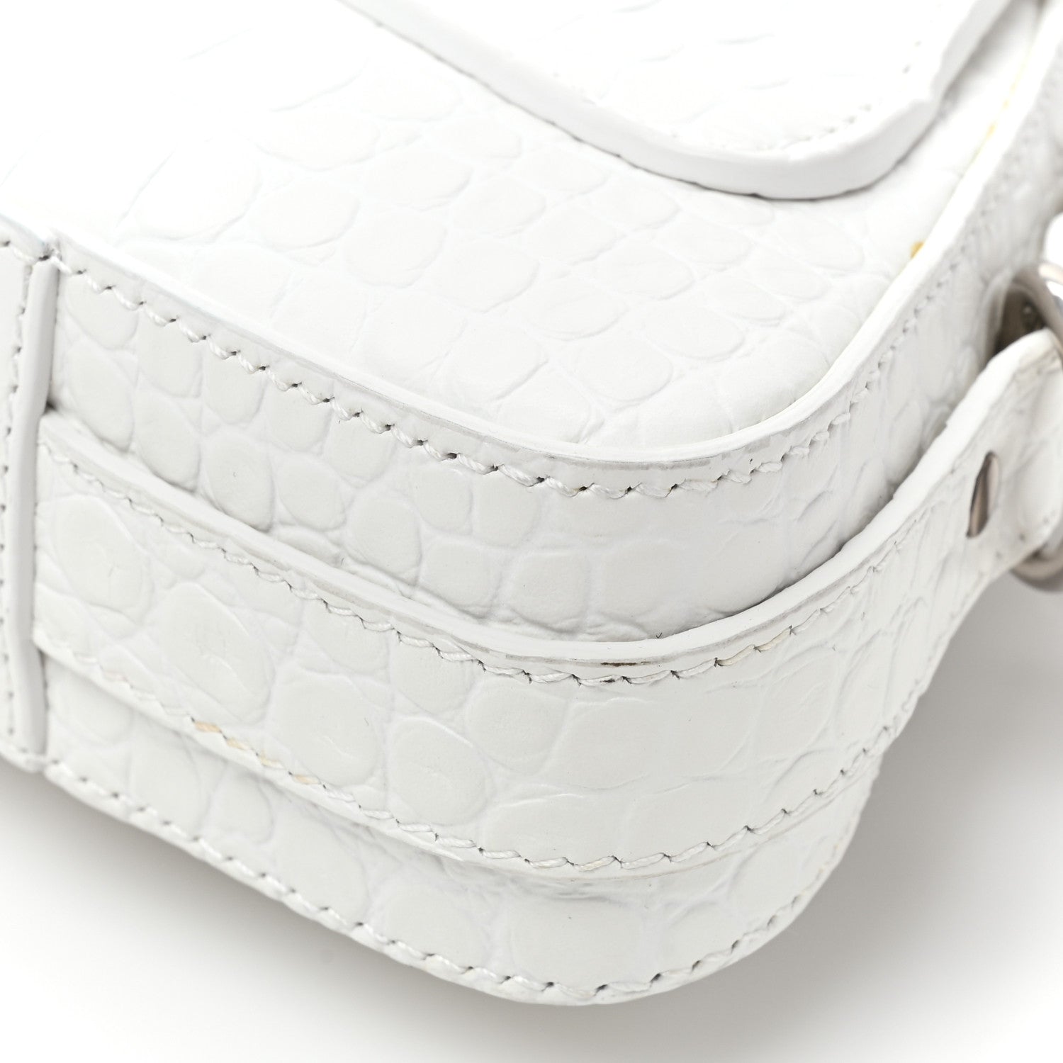 Balenciaga Calfskin Crocodile Embossed Small Lindsay Shoulder Bag Optic White 10 of 11