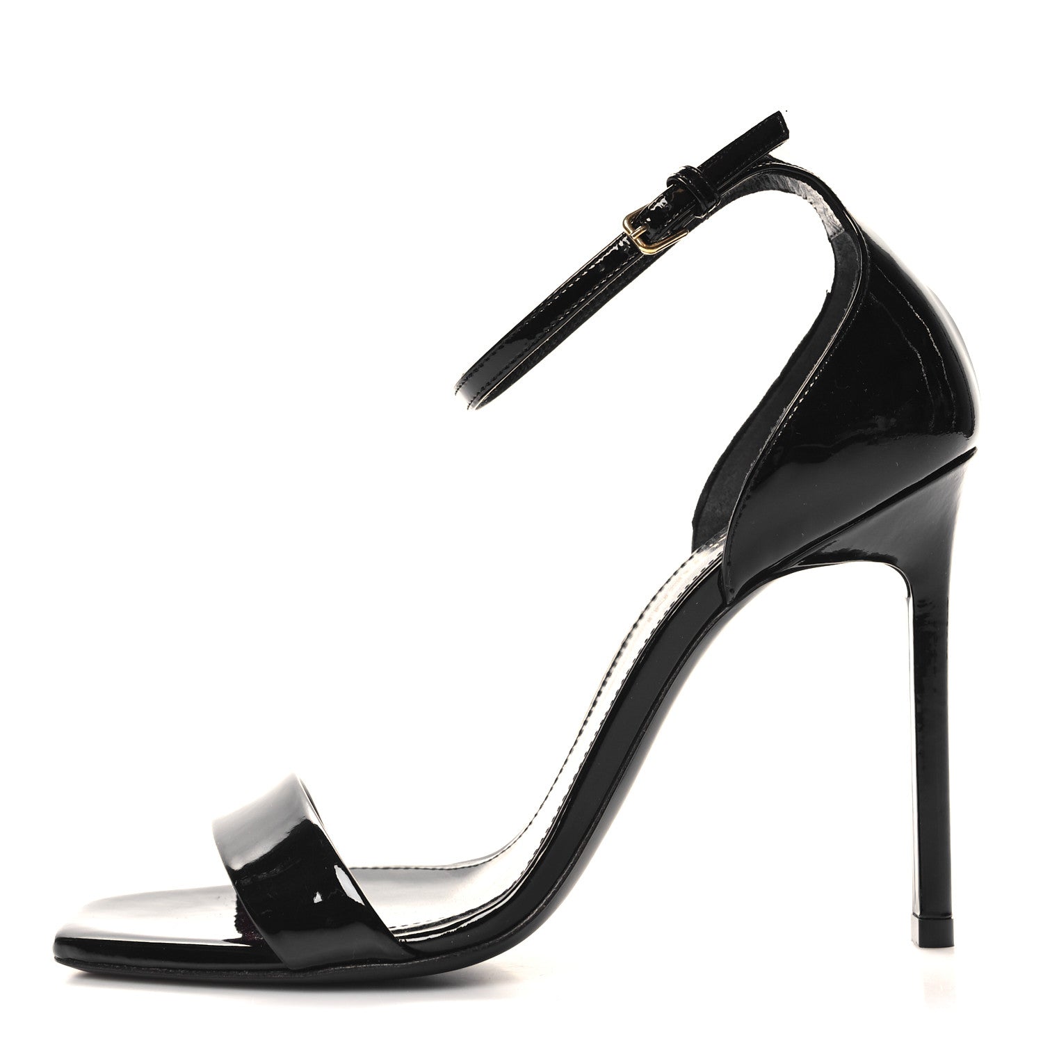 Saint Laurent Patent Calfskin Amber 105 Ankle Strap Sandals 36.5 Black 1 of 9