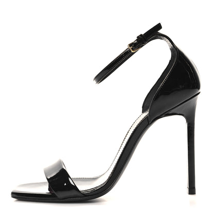 Saint Laurent Patent Calfskin Amber 105 Ankle Strap Sandals 36.5 Black 1 of 9
