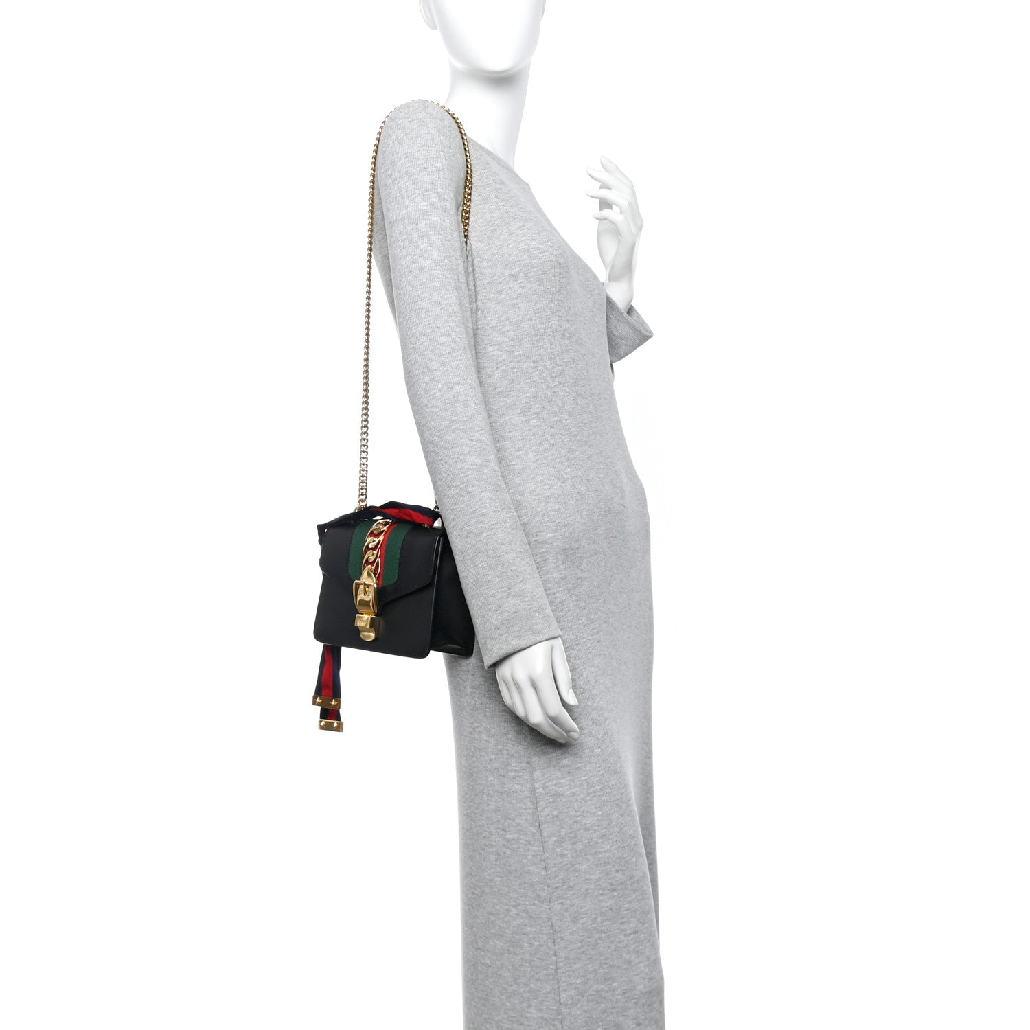 Gucci Calfskin Mini Sylvie Chain Shoulder Bag Black 2 of 10