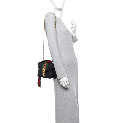 Gucci Calfskin Mini Sylvie Chain Shoulder Bag Black 2 of 10