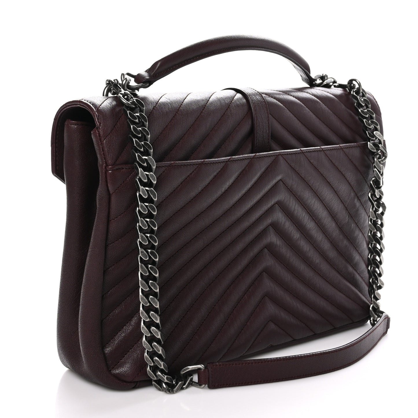 Sheepskin Matelasse Chevron Large College Monogram Satchel Amaranto