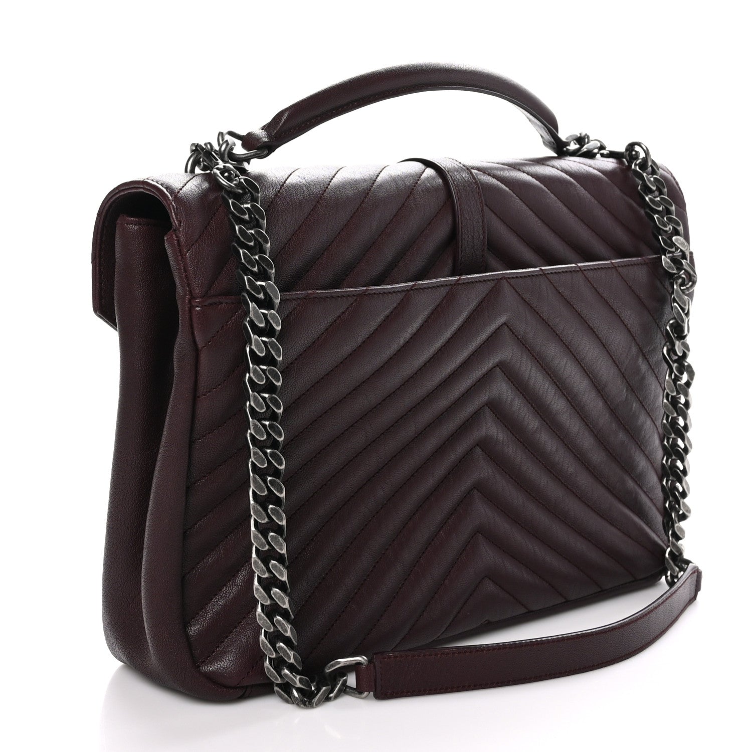 Saint Laurent Sheepskin Matelasse Chevron Large College Monogram Satchel Amaranto 2 of 11