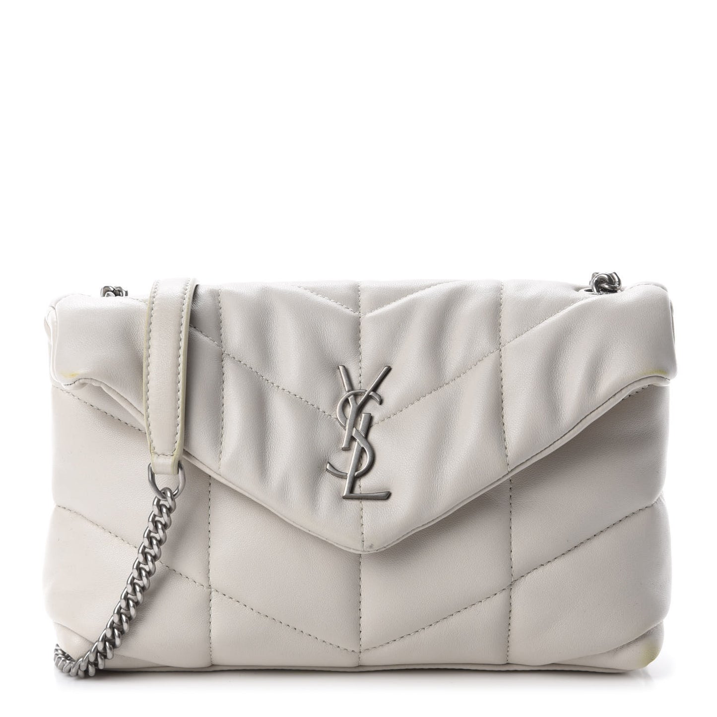 Lambskin Quilted Toy Loulou Puffer Monogram Chain Satchel Crema Soft